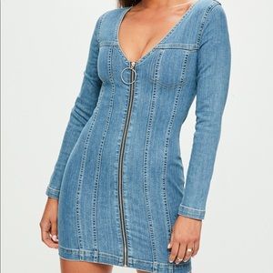 Denim long sleeved low cut Missguided dress